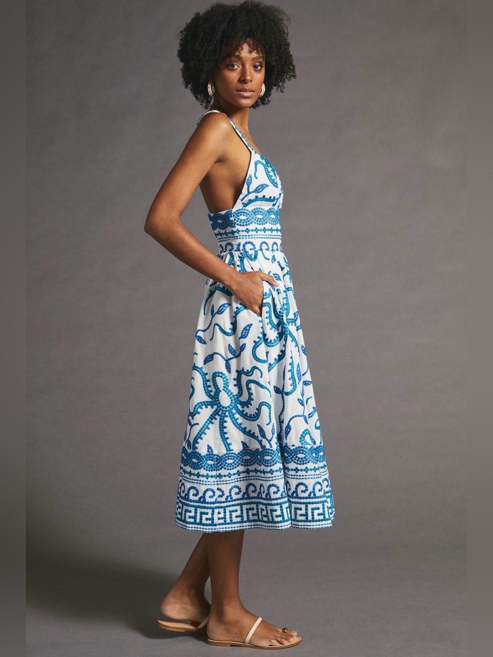 NEW Anthropologie Maeve Seaside Embroidered Midi Sundress blue/white Size 6 - Picture 4 of 10